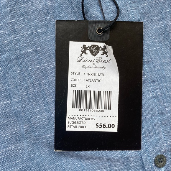 Lions Crest by English Laundry Men’s Chambray Blue Button Down Shirt NEW 3XL - Picture 4 of 6